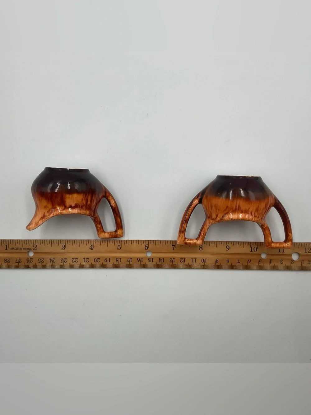 Retro Vintage Brown Drip Glaze Cream & Sugar Set Cat Eyes MCM Signed Pottery
